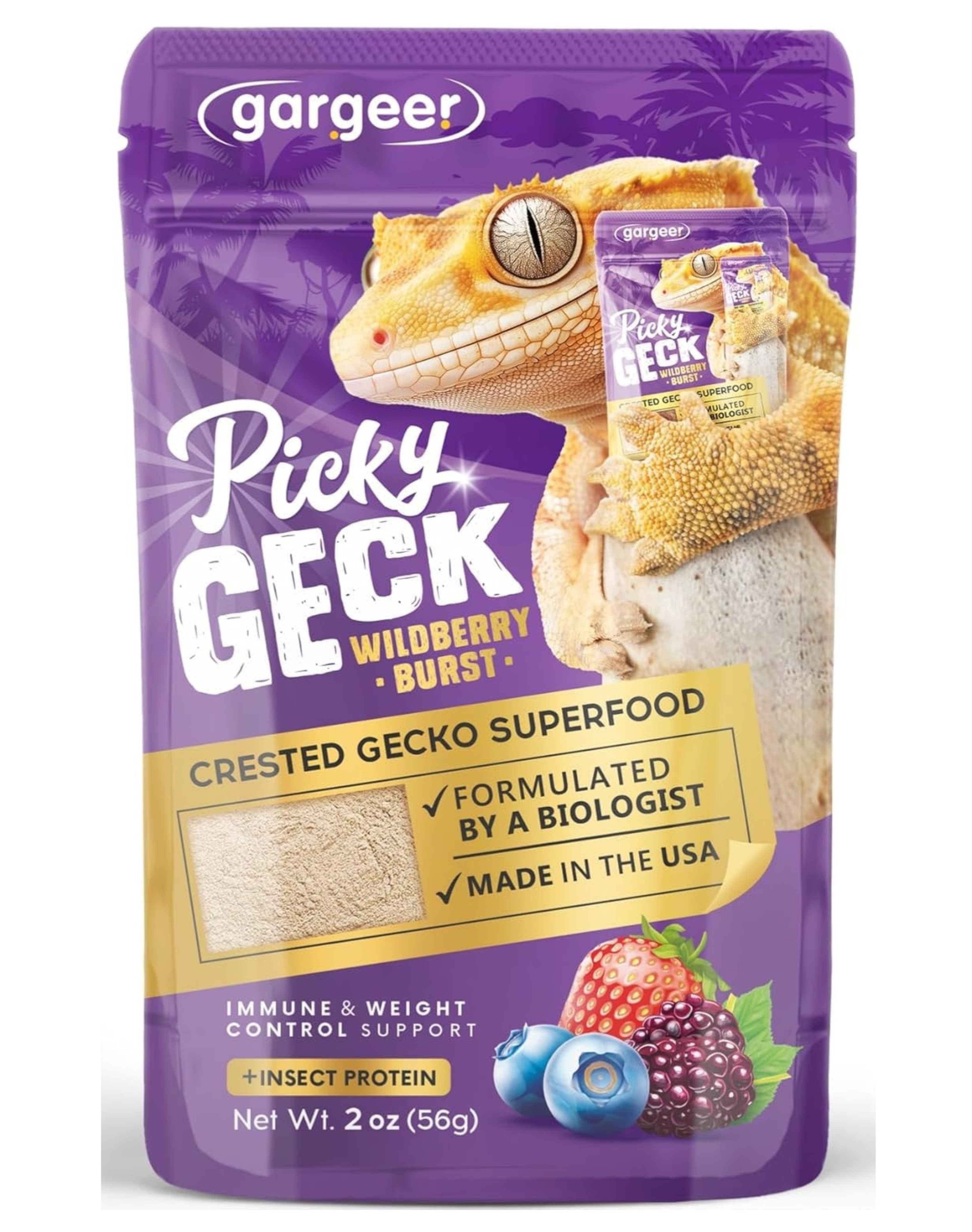 Gargeer 'Picky Geck' Wildberry Burst - Premium Crested Gecko Food | Antioxidant & Immune Support Formula | Real Fruit & Insect Protein | No Fillers - Only Premium Ingredients | 2oz | Made in USA. Enjoy !
