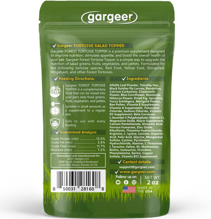 Gargeer Forest Tortoise Salad Topper: Supercharge Healthy Diet Supplement - Essential Nutrition Care Blend for Strength & Robust Immune System in Juveniles & Adults. 2oz