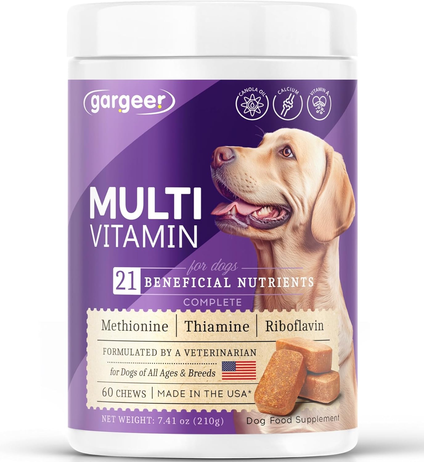 Gargeer Dog Multivitamin 21-in-1 Chews for Dogs. Rich with Fatty Acids & Antioxidants. Supports Healthy Gut, Mobility & Immune System. for Seniors and Puppies – 60 Soft Chews, Made in The USA, Enjoy!