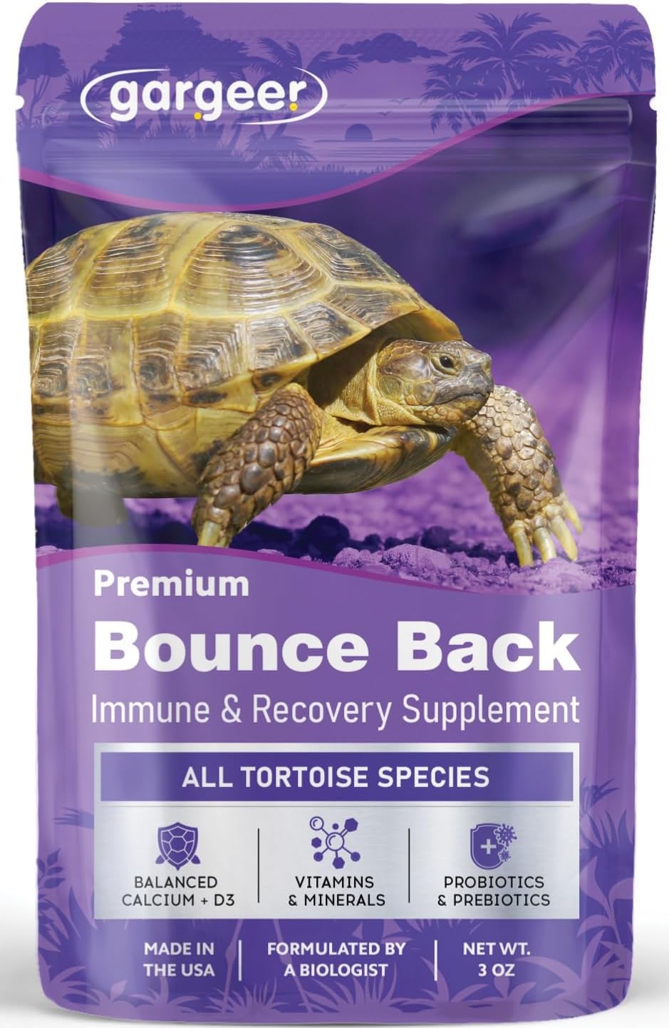 Bounce Back Tortoise Immune & Recovery Support Powder Supplement 3oz, Electrolytes, Vitamin C & Immune Support for Sulcata, Red Foot & All Tortoise Species. Made in the USA. Enjoy!