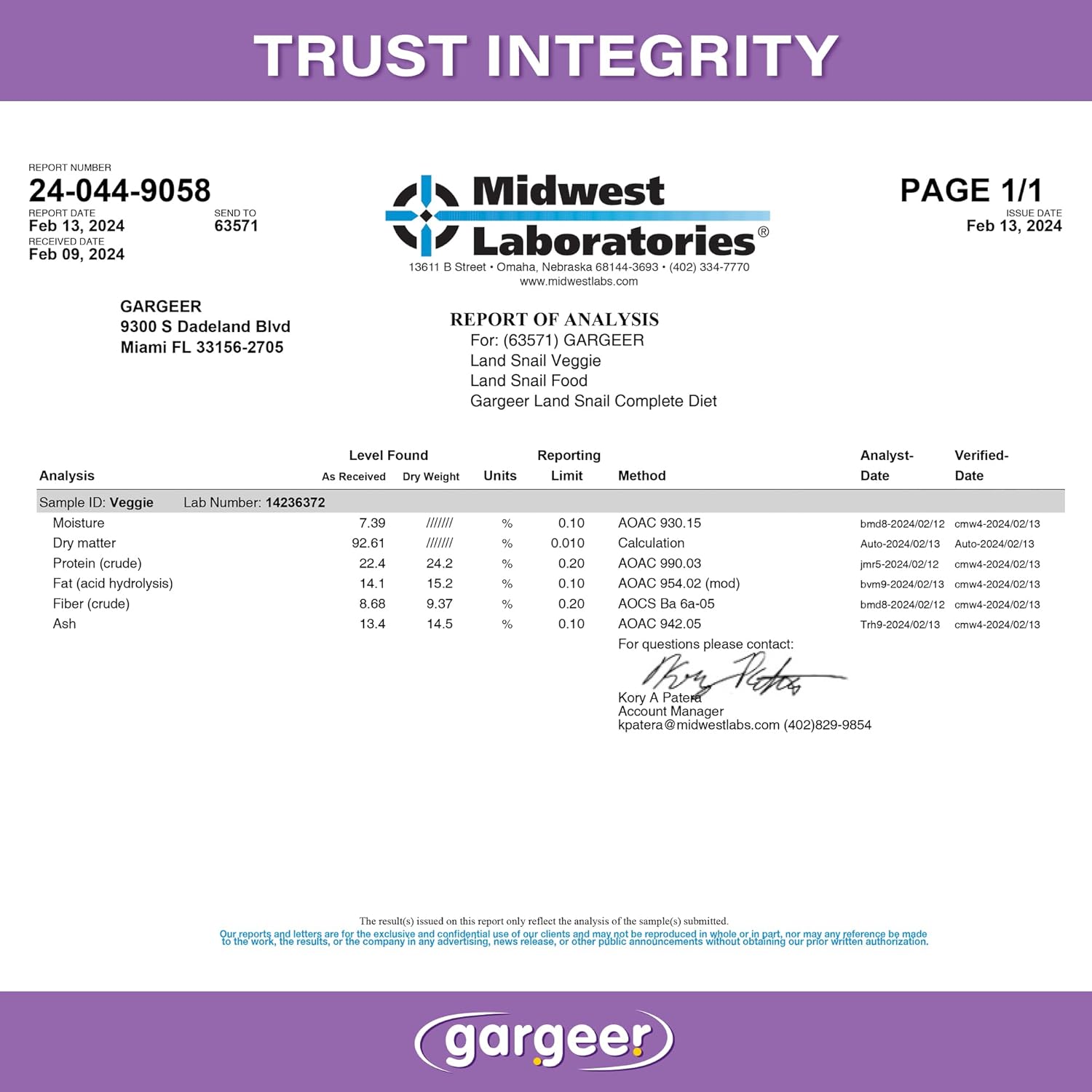 2oz Land Snail Veggie Complete Diet. Nutritious, Balanced, and Safe Non-GMO, No Ethoxyquin or Copper Sulfate Food Option. They’ll Live Long and Prosper. Proudly Made in The USA. Enjoy!