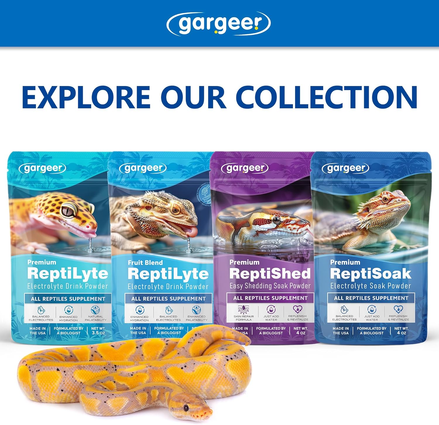 Gargeer Premium ReptiSoak Electrolytes SOAK for Reptiles | Hydration & Recovery Bath Powder for Bearded Dragons, Geckos, Lizards, Tortoises | Electrolyte Reptile Supplement | Made in USA. Enjoy!