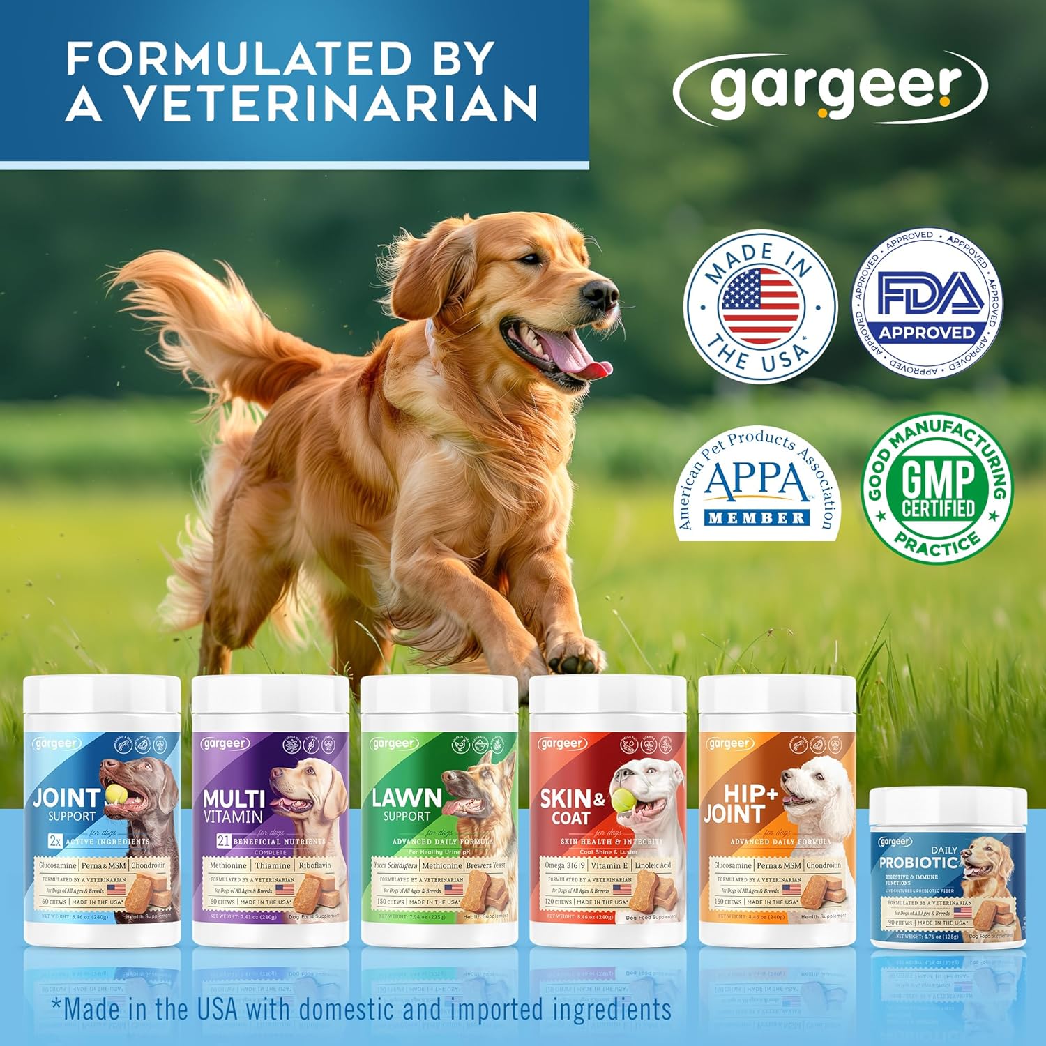 Gargeer Advanced Hip & Joint Support Pro Supplement. Rich with Glucosamine, MSM & Green Lipped Mussel. For All Dog Breeds & Ages. 60 Duck Flavored Chews for Enhanced Mobility. Made in the USA, Enjoy !