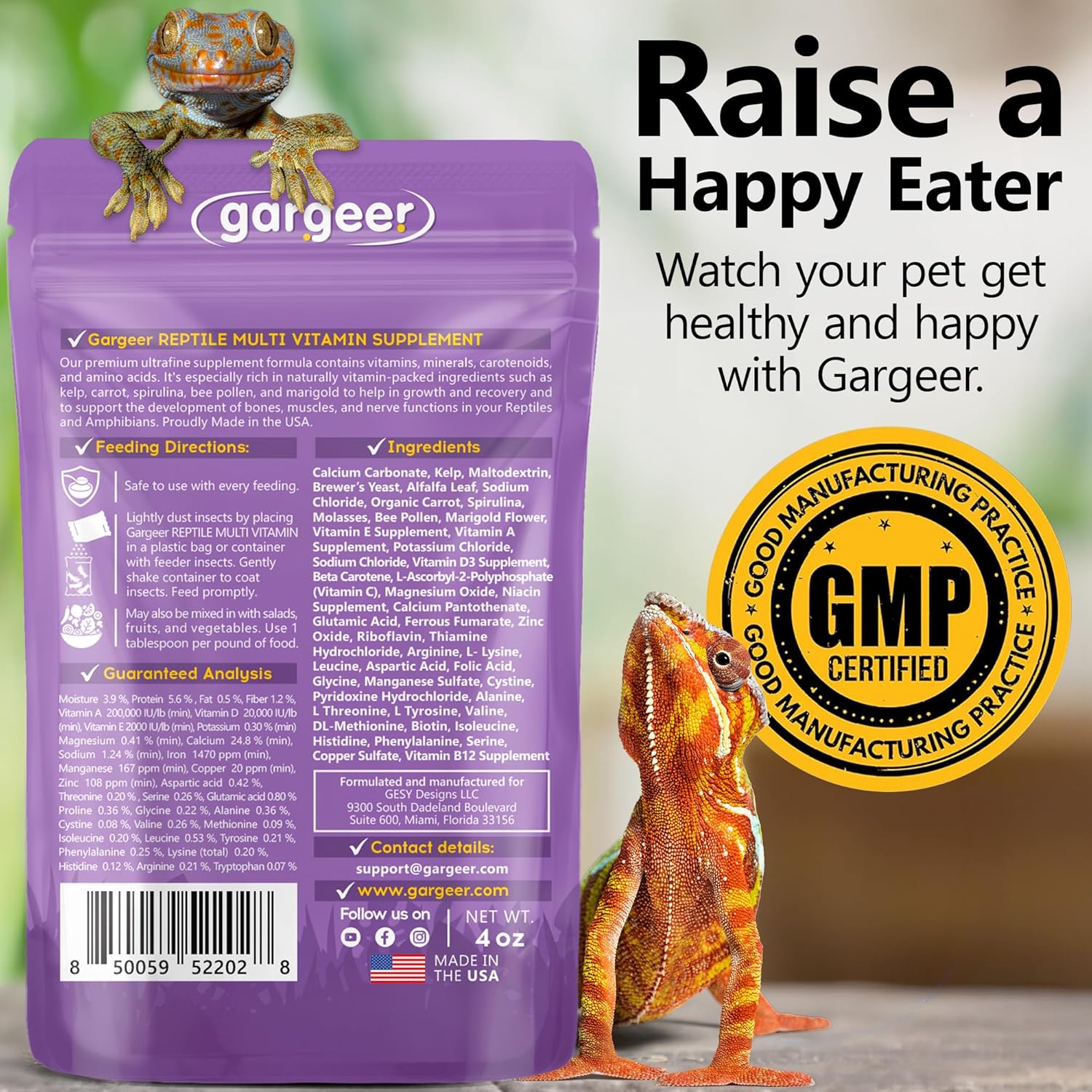 4oz All Reptile & Amphibian Multi-Vitamin Powder. Premium Supplement, Supports Growth, Recovery, and Development. Boosted with Minerals, Carotenoids, and Amino Acids. Made in USA. Enjoy!
