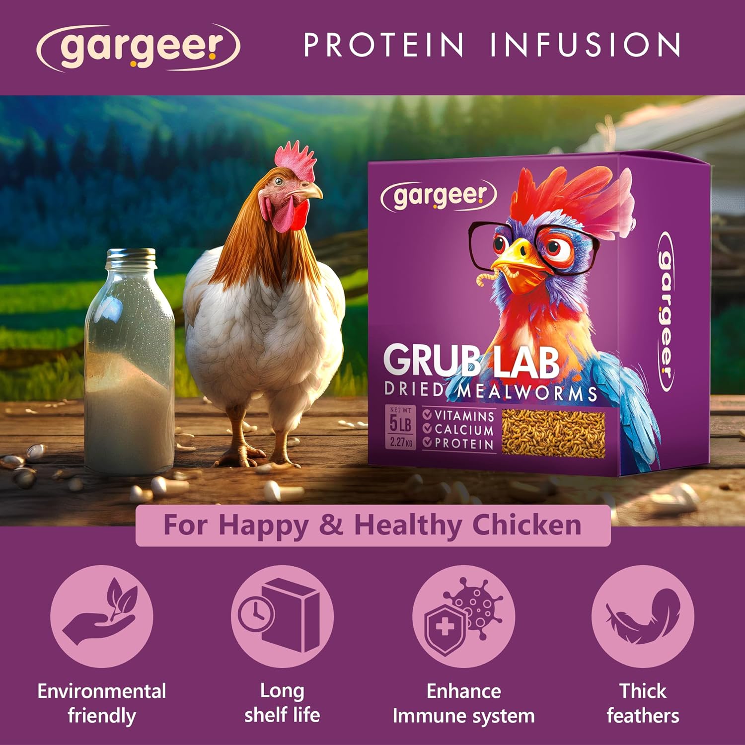 Gargeer Dried Mealworms, 5LB of High Appealing Protein Content, Low Waste, Year-Round Nutrient-Dense Food Source. No Artificial Additives or Processing, No Sugar, with Lower Risk of Choking. Enjoy!