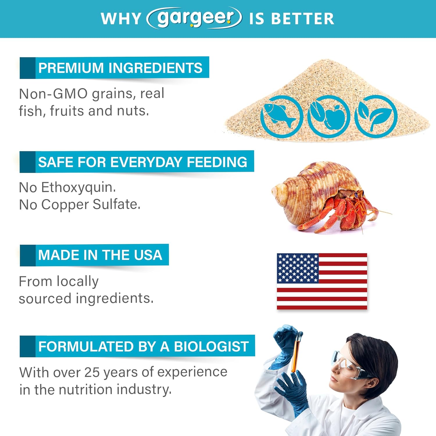 Gargeer 2oz Hermit Crab Ocean Blend Complete Diet. Easily Digested, Non-GMO Premium Ingredients Only. Strengthen Your Crab’s Exoskeleton, and Support All Nutritional and Immune System Needs