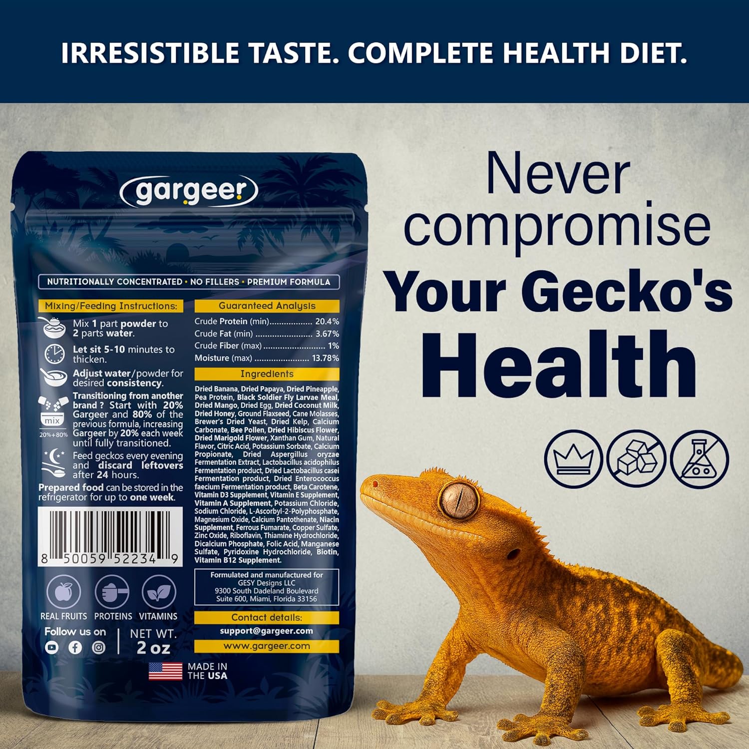 Gargeer 'Picky Geck' Moonlight Feast - Premium Crested Gecko Food | Vision & Metabolism Support with Premium Fruit Blend | No Fillers - Only Premium Ingredients | 2oz | Made in USA. Enjoy!