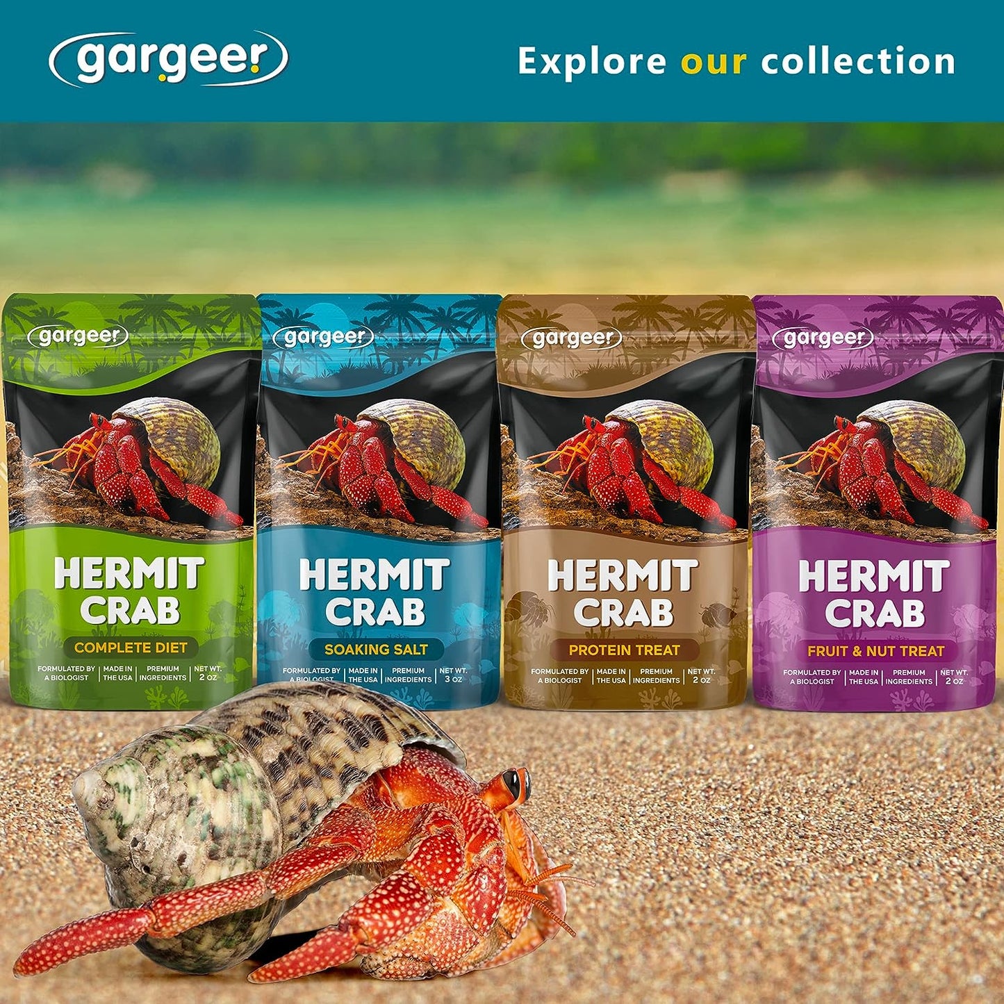 Gargeer Hermit Crab Soaking Salt, Ocean-Like Environment, Includes Calcium and Trace Minerals, No additives or Harmful Ingredients. for Optimal Health and Well-Being