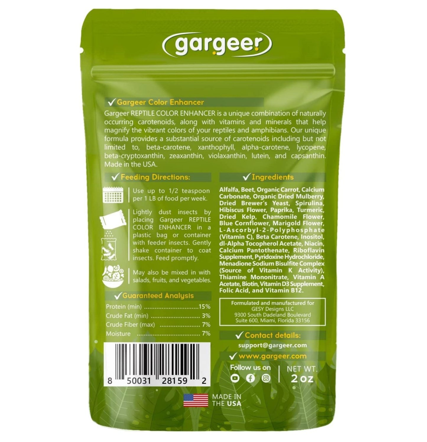 Gargeer All Reptiles Color Enhancer. Magnify Vibrant Colors, and Boost Health with Much Needed Minerals and Vitamins