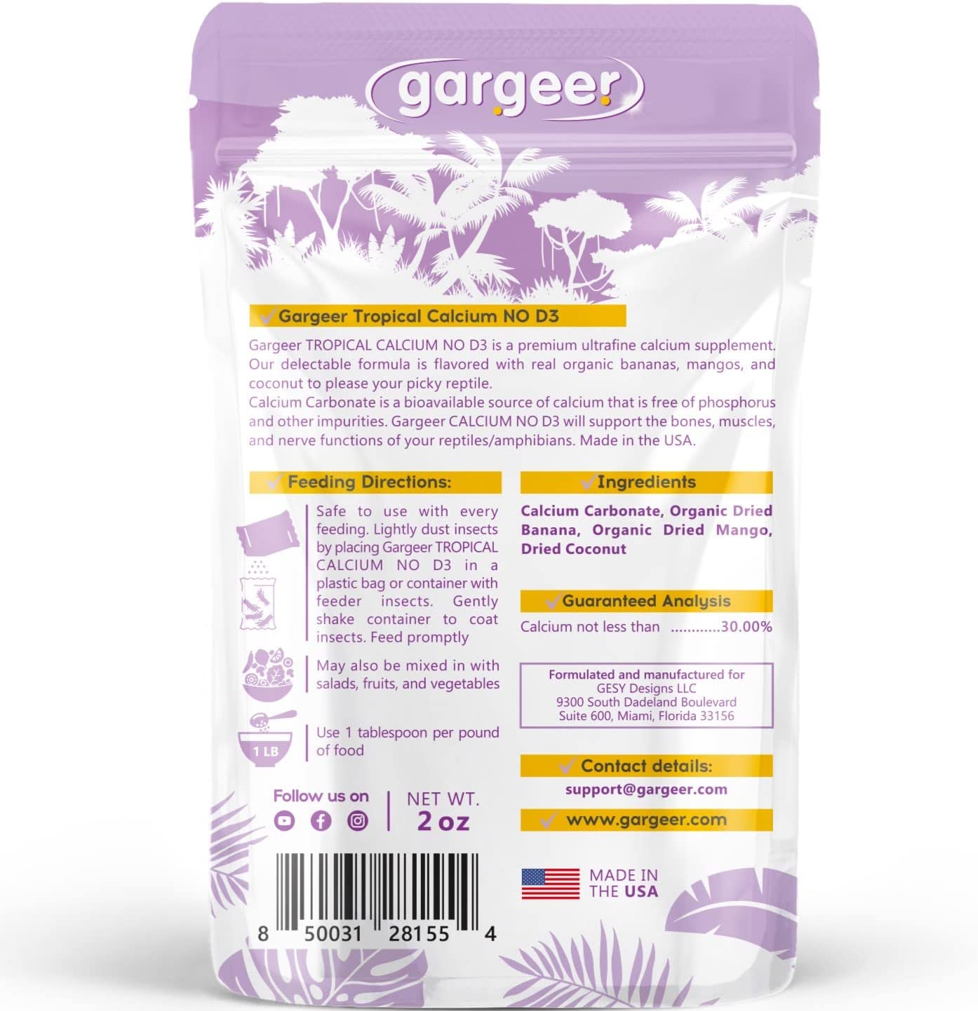 Gargeer 4oz Gecko Calcium with or without Vitamin D3