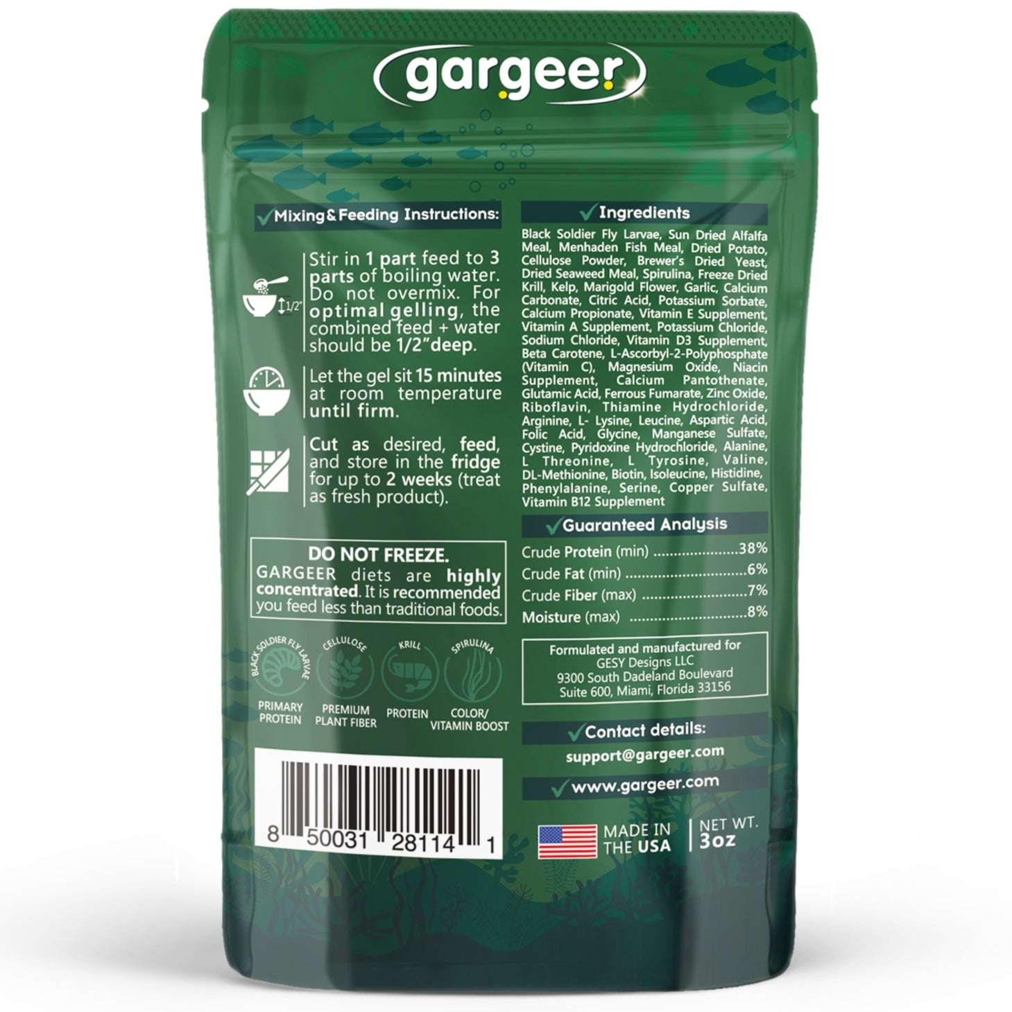 Gargeer 3oz Bottom Dweller Fish Food