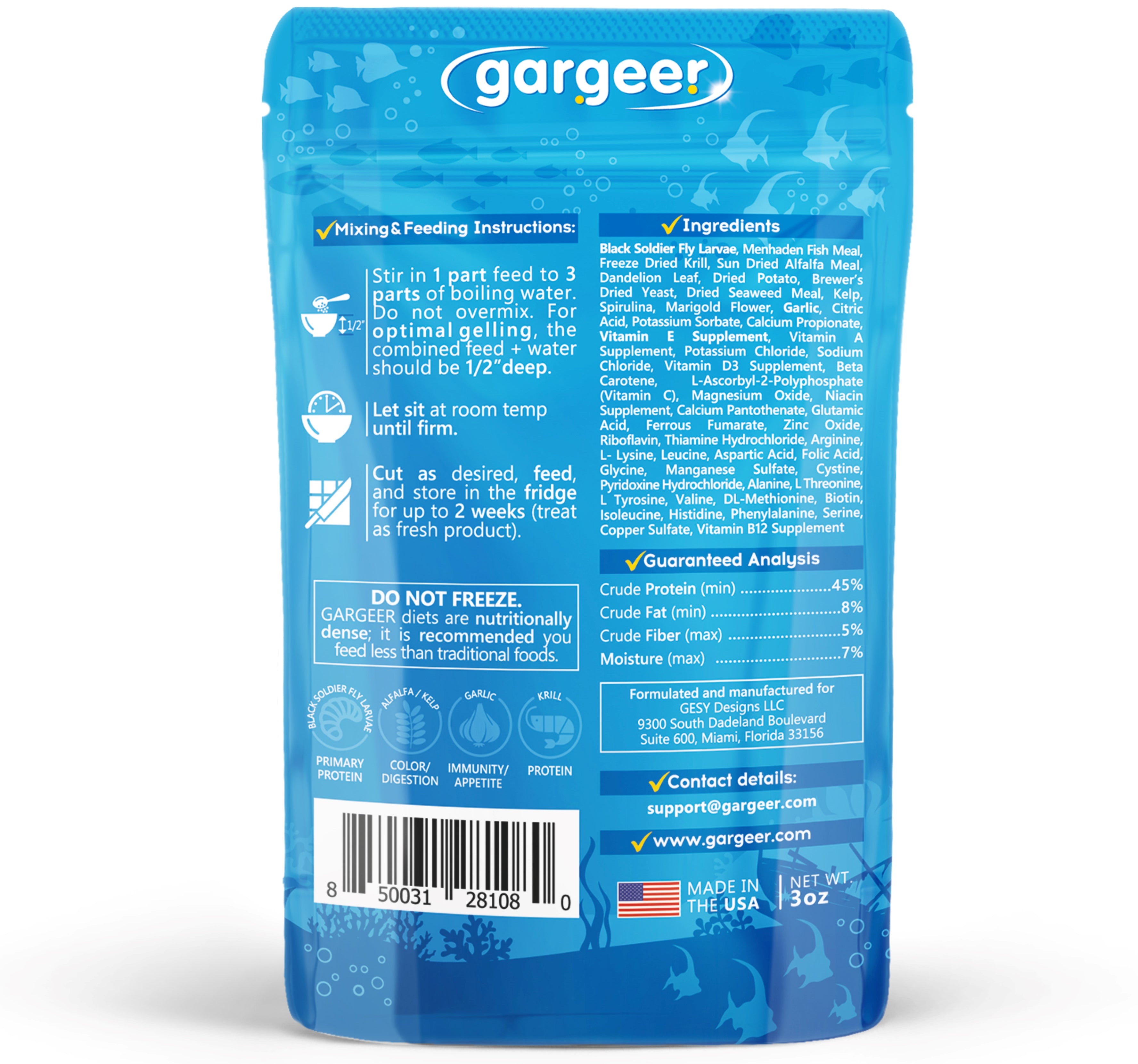 Marine Omnivore Fish Food Complete Saltwater Fish Gel Diet for Both Juveniles & Adults