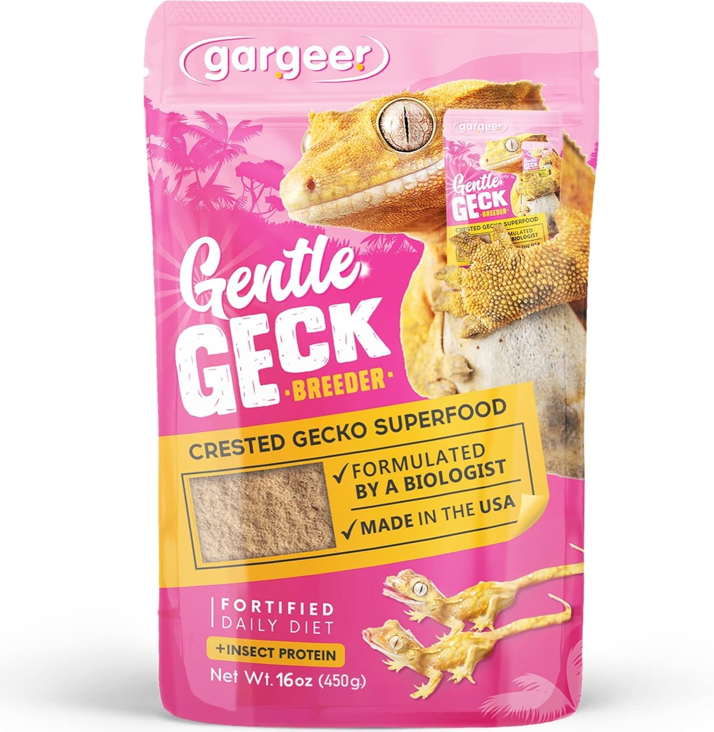 Complete Crested Gecko Food Diet. Premium Mix, Ready to Use Freshly Made Powder. Unique Formula, Developed & Made in The USA. Enjoy! (Breeder + Insects Protein)