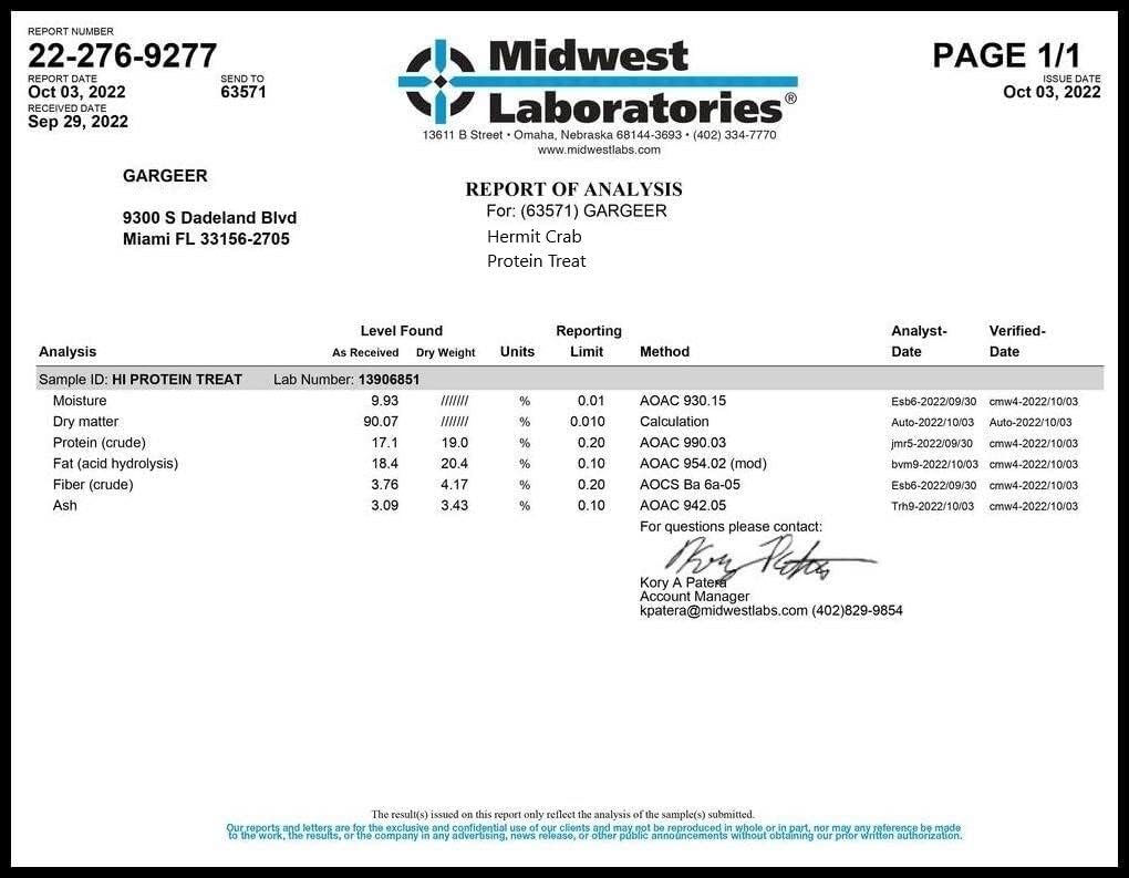 Gargeer Hermit Crab Protein Treat. Non-GMO Premium Ingredients, to Meet All Protein and Support Strength and Growth