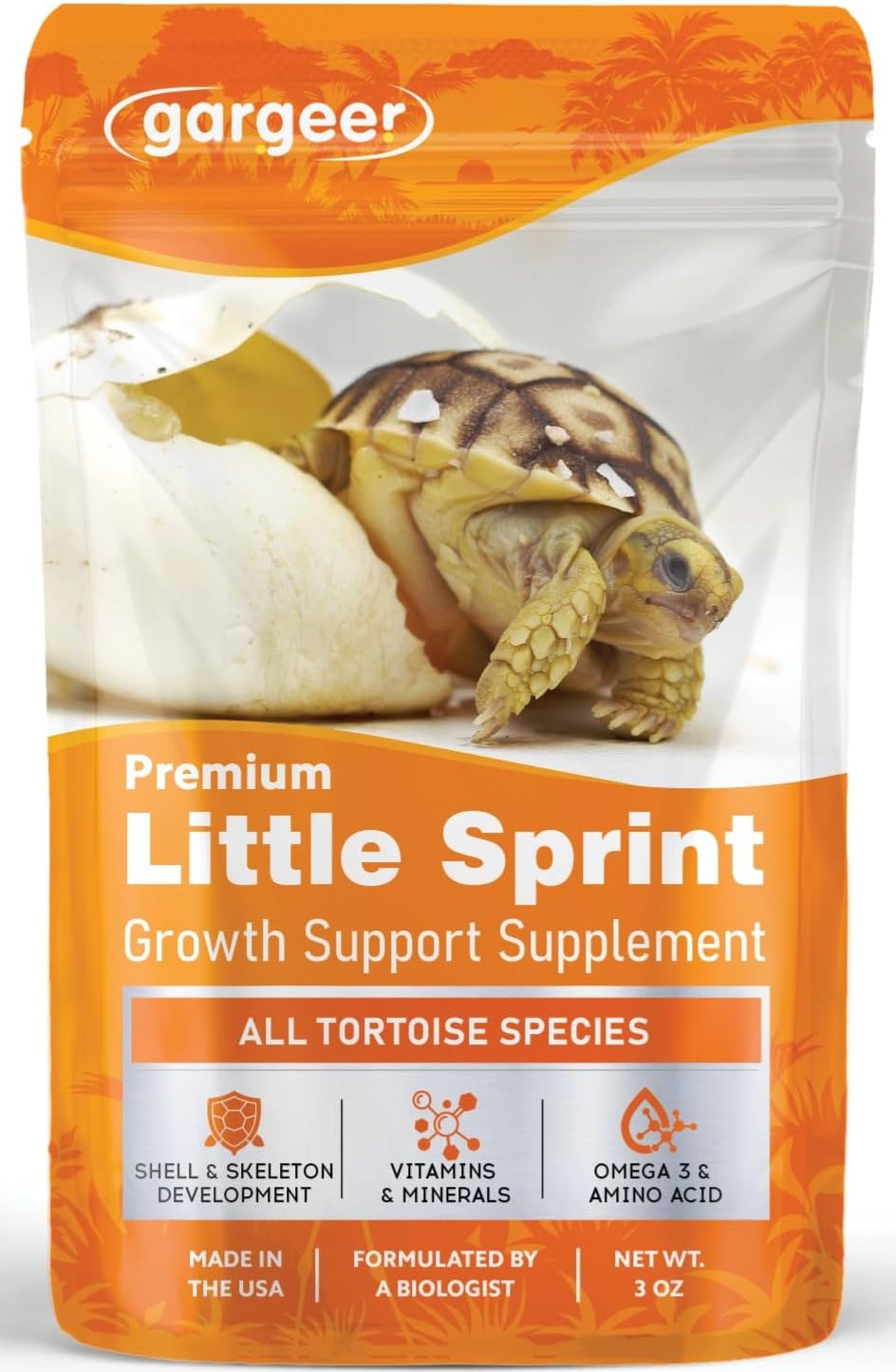 Little Sprint Juvenile Tortoise Growth Support Supplement 3oz, Calcium, Vitamins & Amino Acids for Hatchling Sulcata, Russian, Hermann's & All Young Tortoises Species. Made in the USA. Enjoy!