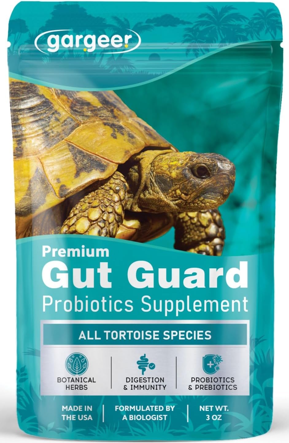 Gargeer Tortoise Gut Guard Probiotic Supplement 3oz, Digestive & Immune Support Powder for Sulcata, Red Foot, Russian & All Tortoise Species. Made in the USA. Enjoy!