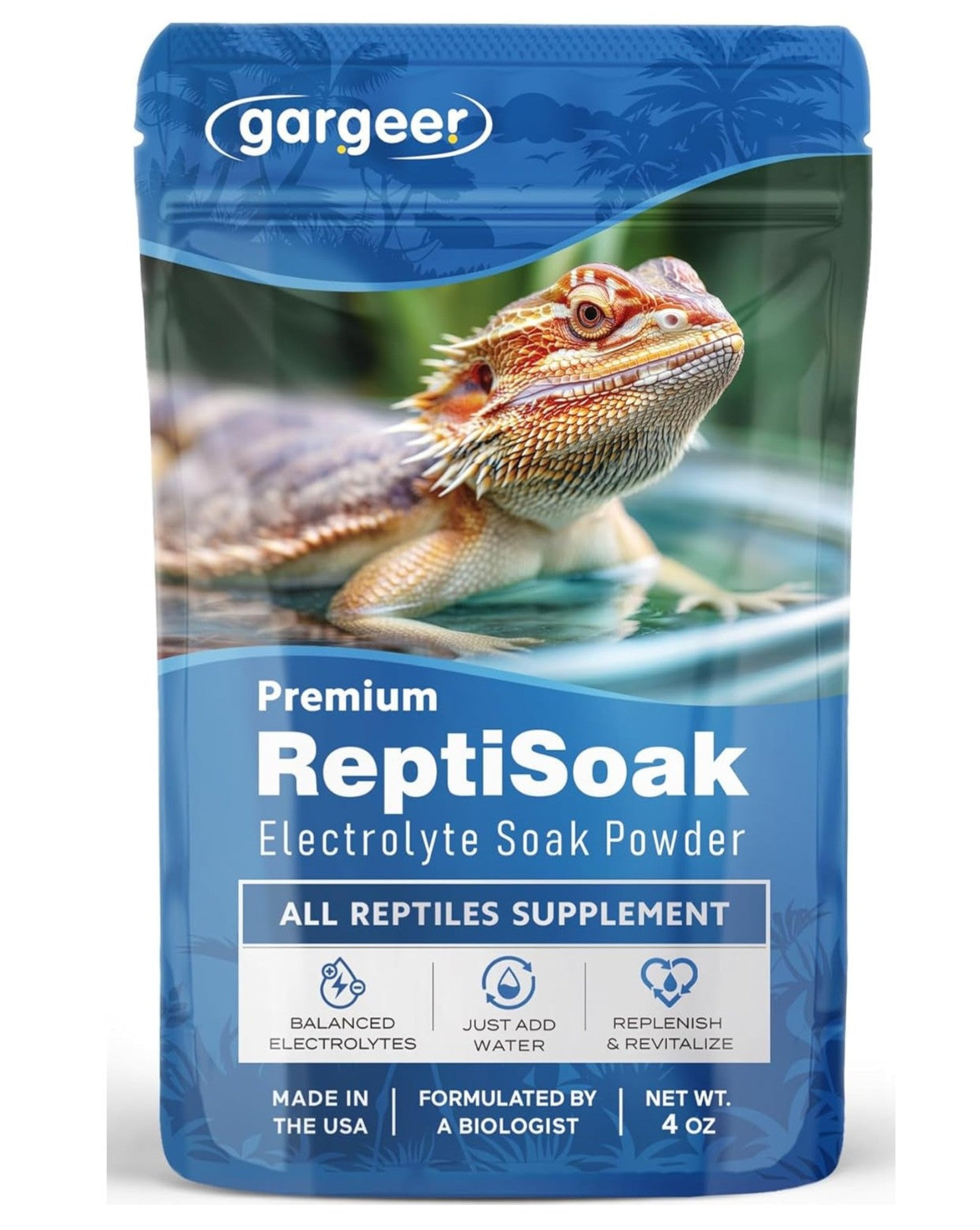Gargeer Premium ReptiSoak Electrolytes SOAK for Reptiles | Hydration & Recovery Bath Powder for Bearded Dragons, Geckos, Lizards, Tortoises | Electrolyte Reptile Supplement | Made in USA. Enjoy!