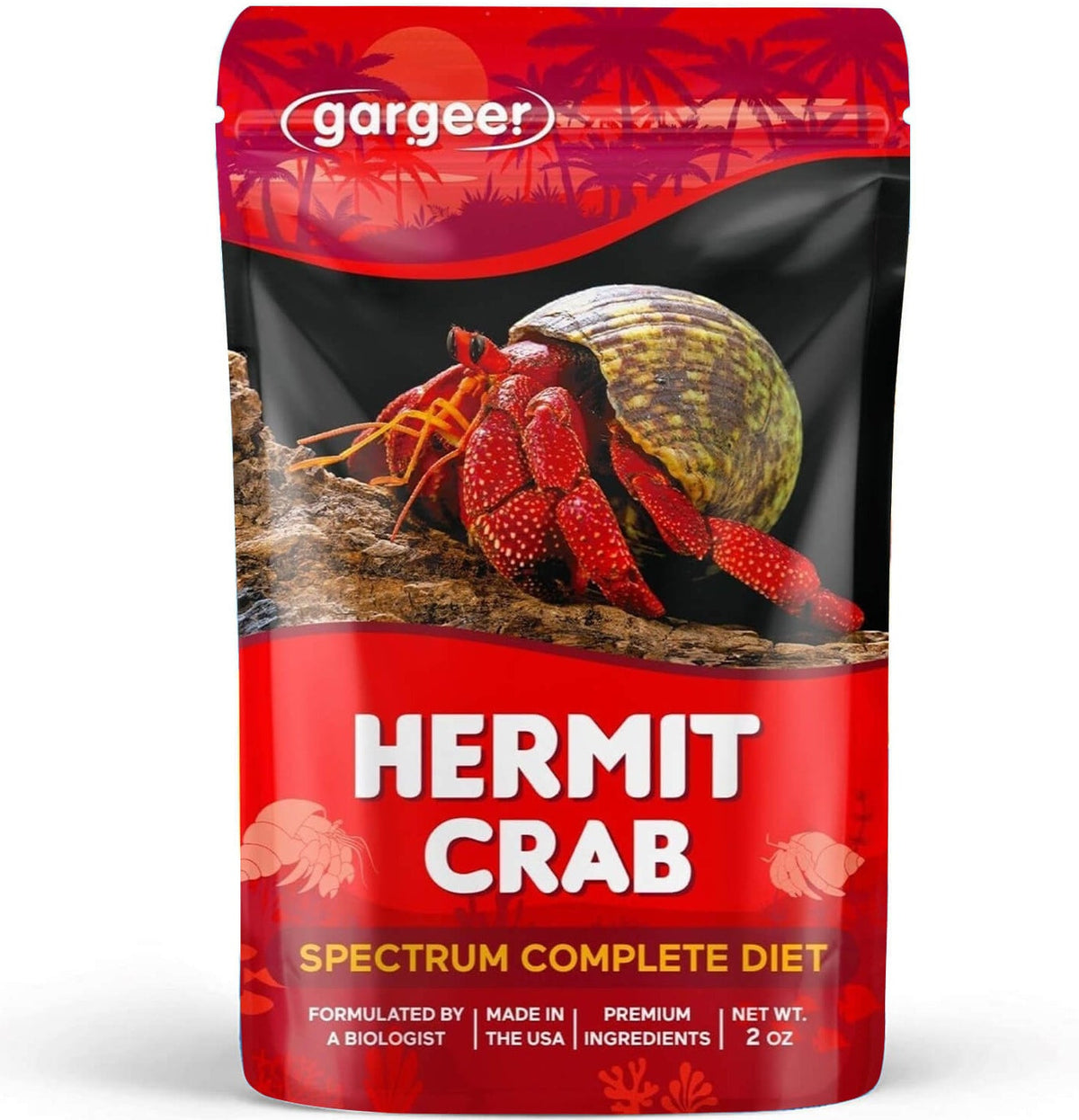 Front of the 2 oz pouch of Spectrum complete diet for hermit crabs