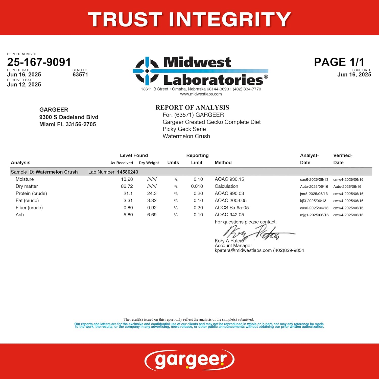 Gargeer 'Picky Geck' Watermelon Crush - Premium Crested Gecko Food | Hydration & Circulation Support with Bee Pollen & Coconut | No Fillers - Only Premium Ingredients | 2oz | Made in USA. Enjoy!