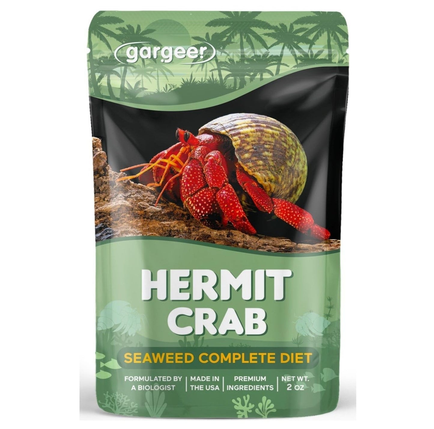 Gargeer 2oz Hermit Crab Seaweed Bounty Complete Diet. Easily Digested, Non-GMO Premium Ingredients Only. Strengthen Your Crab’s Exoskeleton, and Support All Nutritional and Immune System Needs. Enjoy!