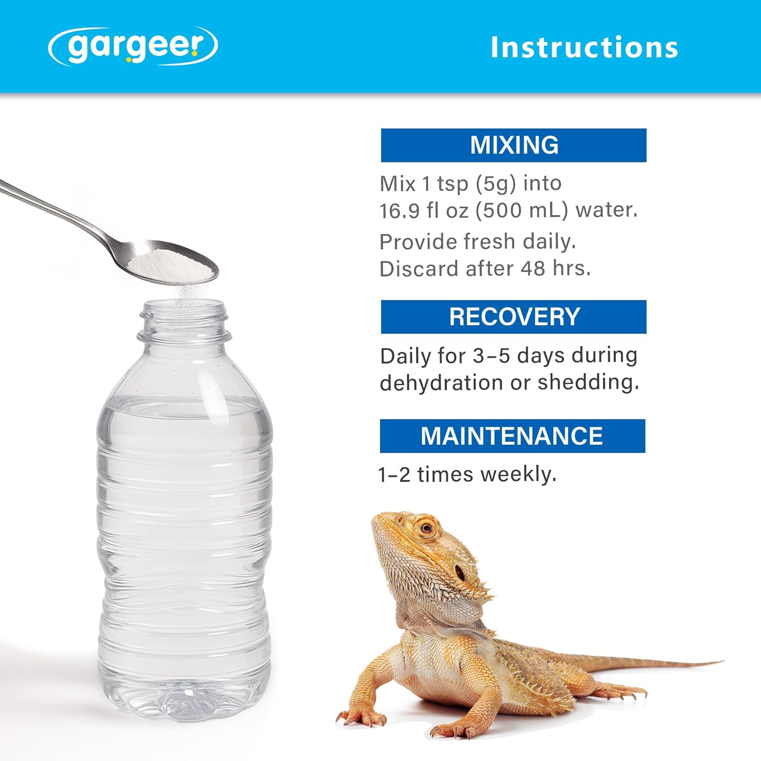 Gargeer 'ReptiLyte' Electrolyte Drink Supplement with Fruit for Reptiles | Hydration & Palatability Boost | Bearded Dragons, Geckos, Lizards, Tortoises | Made in USA. Enjoy!