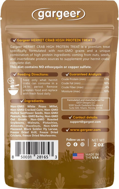 Gargeer Hermit Crab Protein Treat. Non-GMO Premium Ingredients, to Meet All Protein and Support Strength and Growth