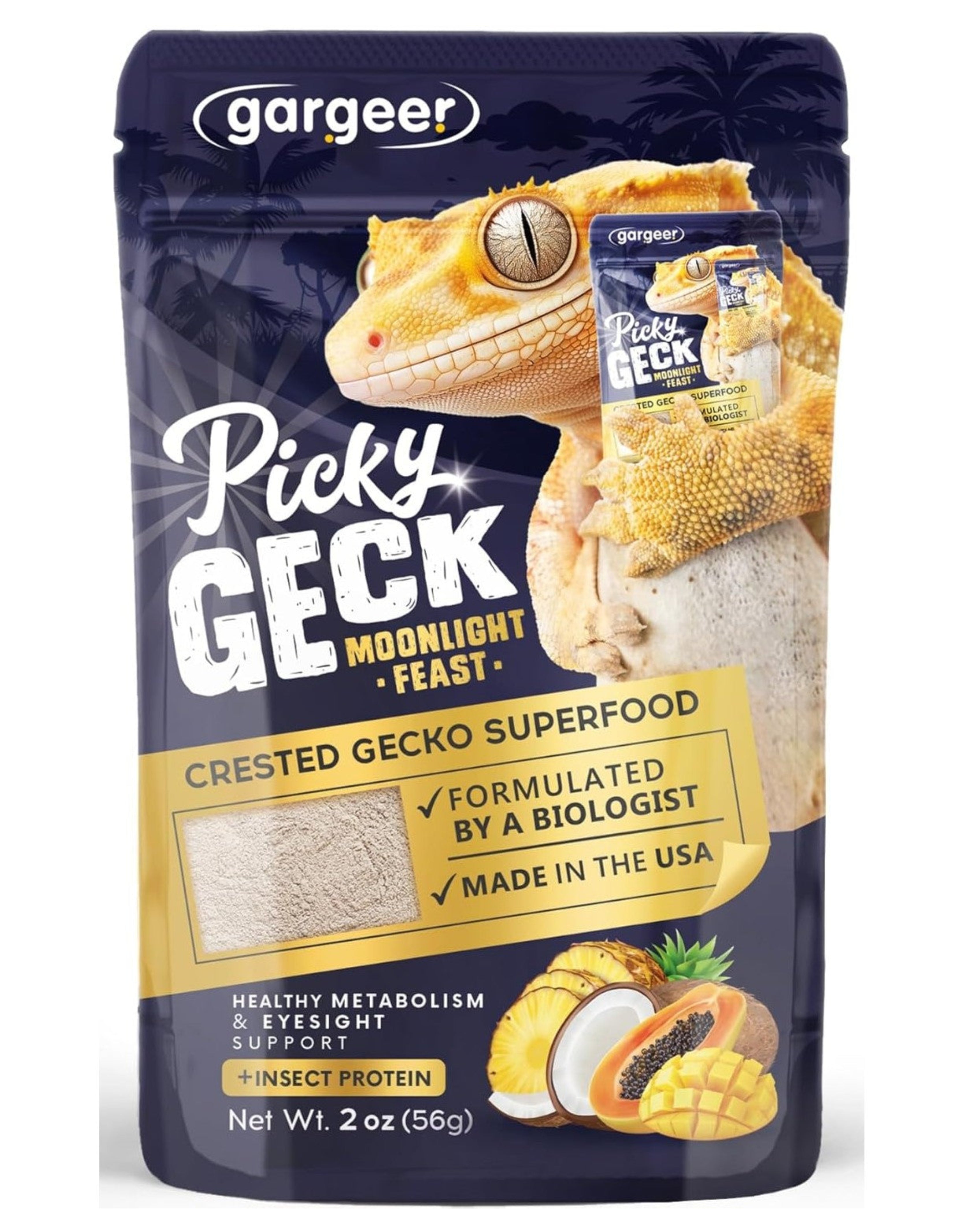 Gargeer 'Picky Geck' Moonlight Feast - Premium Crested Gecko Food | Vision & Metabolism Support with Premium Fruit Blend | No Fillers - Only Premium Ingredients | 2oz | Made in USA. Enjoy!