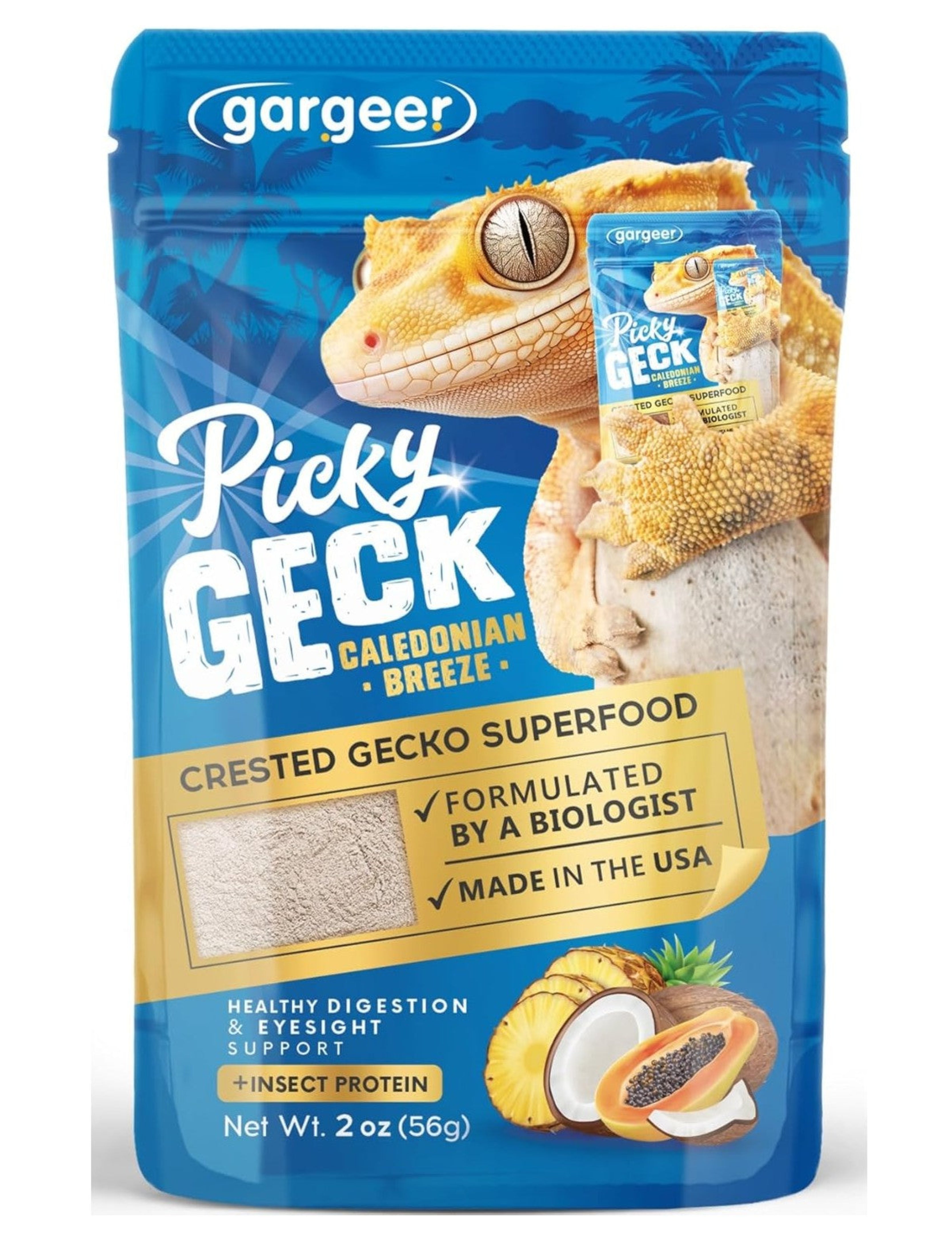 Gargeer 'Picky Geck' Caledonian Breeze - Premium Crested Gecko Food | Tropical Fruit Formula for Digestion & Eye Support | No Fillers - Only Premium Ingredients | 2oz | Made in USA. Enjoy !