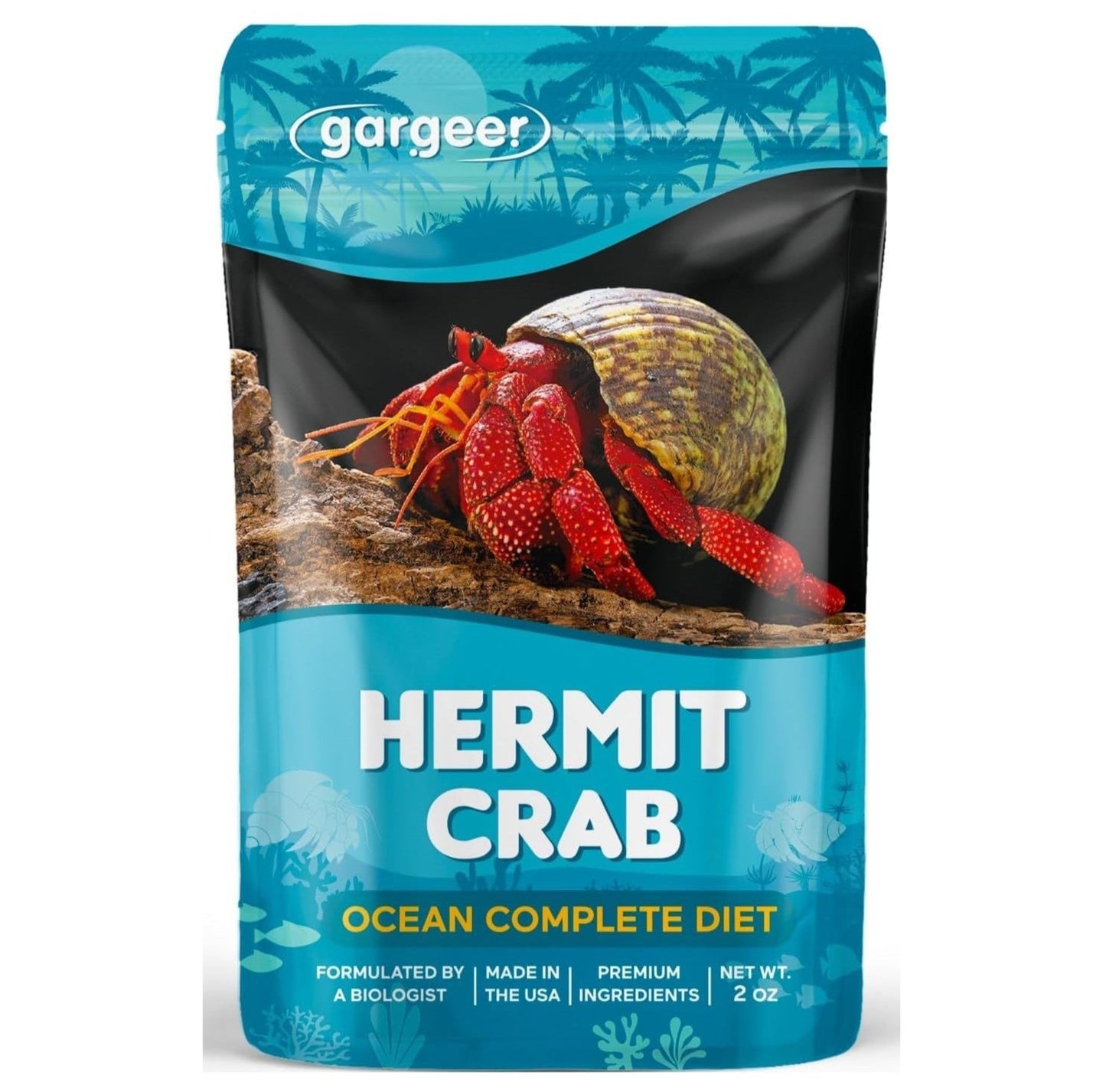 Gargeer 2oz Hermit Crab Ocean Blend Complete Diet. Easily Digested, Non-GMO Premium Ingredients Only. Strengthen Your Crab’s Exoskeleton, and Support All Nutritional and Immune System Needs