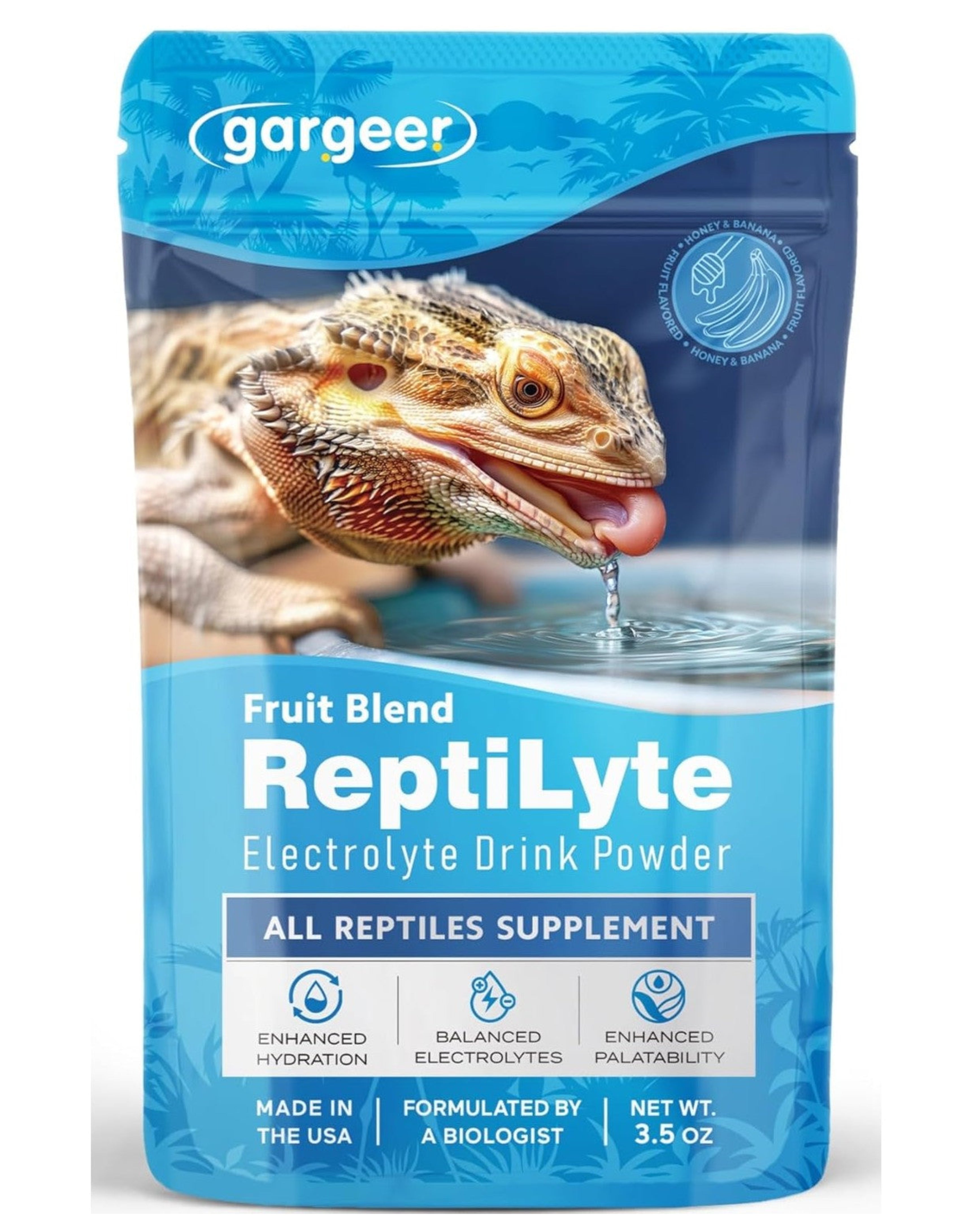 Gargeer 'ReptiLyte' Electrolyte Drink Supplement with Fruit for Reptiles | Hydration & Palatability Boost | Bearded Dragons, Geckos, Lizards, Tortoises | Made in USA. Enjoy!