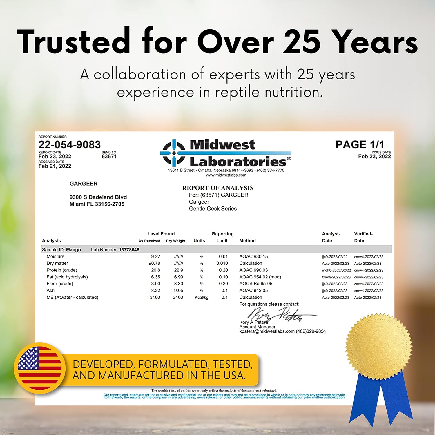 Complete Crested Gecko Food Diet. Premium Mix, Ready to Use Freshly Made Powder. Unique Formula, Developed & Made in The USA. Enjoy! (Mango)