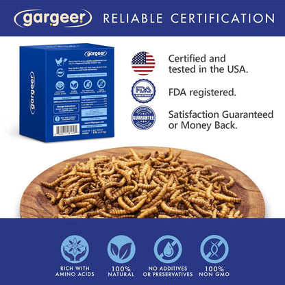 Gargeer Dried Black Soldier Fly Larvae (BSFL), 5LB of Highly Appealing, Exceptionally High Protein Levels Source. Enjoy a Low Waste, Year-Round Option, with no Sugar or Any Artificial Additive.