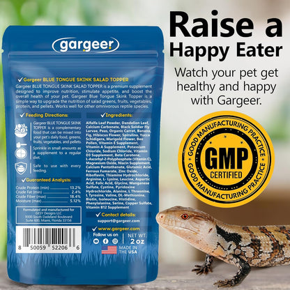 2oz Blue Tongue Skink Food Supplement, Flower Salad Mix Topper. Supercharge Juveniles & Adults Appetite, Health & Immune System. Complete Diet, Rich with Vitamins, Made in The USA. Enjoy!