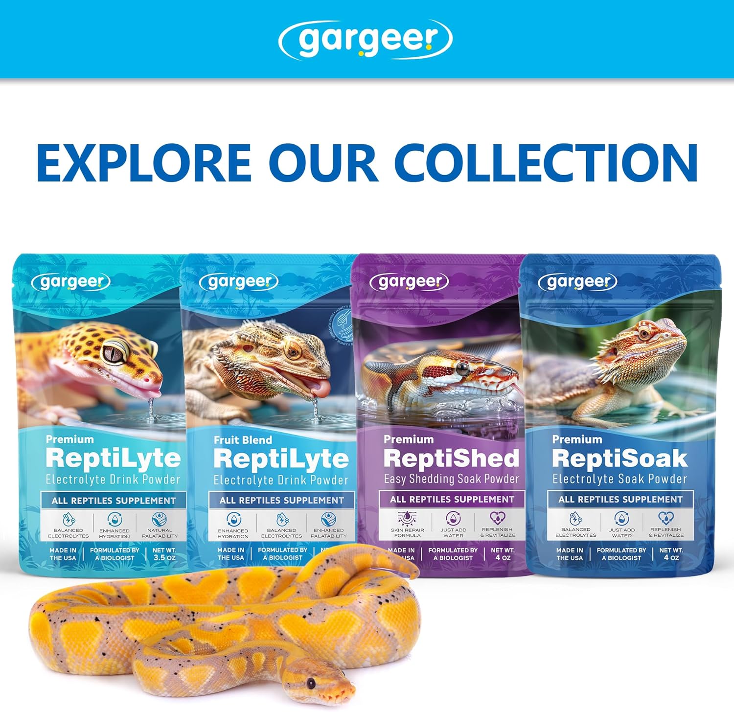 Gargeer 'ReptiLyte' Electrolyte Drink Supplement with Fruit for Reptiles | Hydration & Palatability Boost | Bearded Dragons, Geckos, Lizards, Tortoises | Made in USA. Enjoy!
