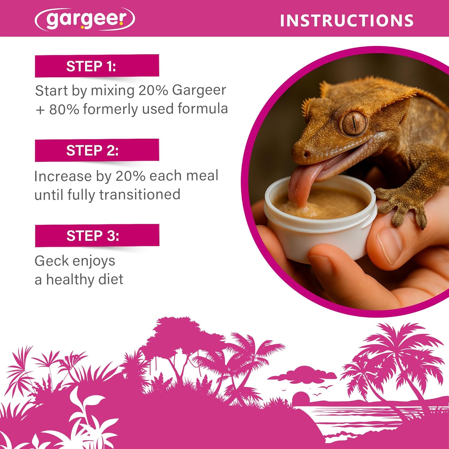 Gargeer 'Picky Geck' Growth - Premium Crested Gecko Food | High-Protein Fruit Formula for Bone & Muscle Support | No Fillers - Only Premium Ingredients | 2oz | Made in USA. Enjoy !