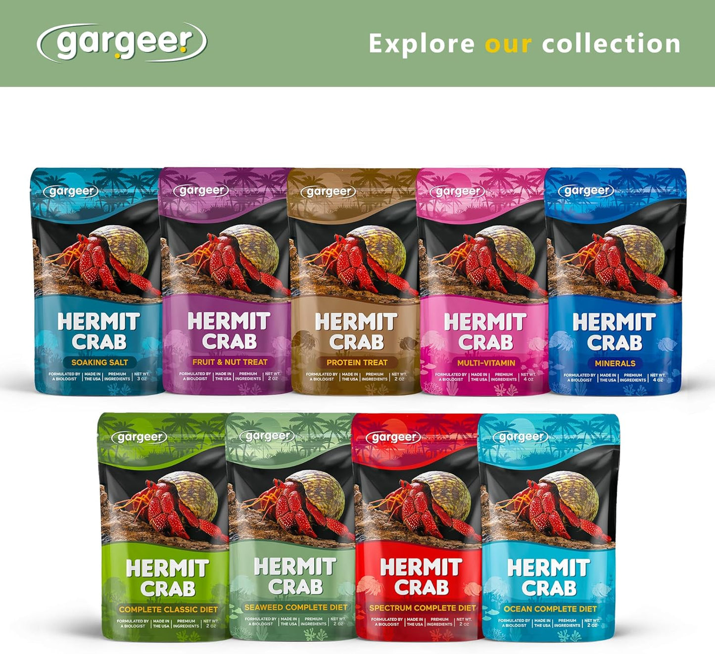 Gargeer 2oz Hermit Crab Seaweed Bounty Complete Diet. Easily Digested, Non-GMO Premium Ingredients Only. Strengthen Your Crab’s Exoskeleton, and Support All Nutritional and Immune System Needs. Enjoy!