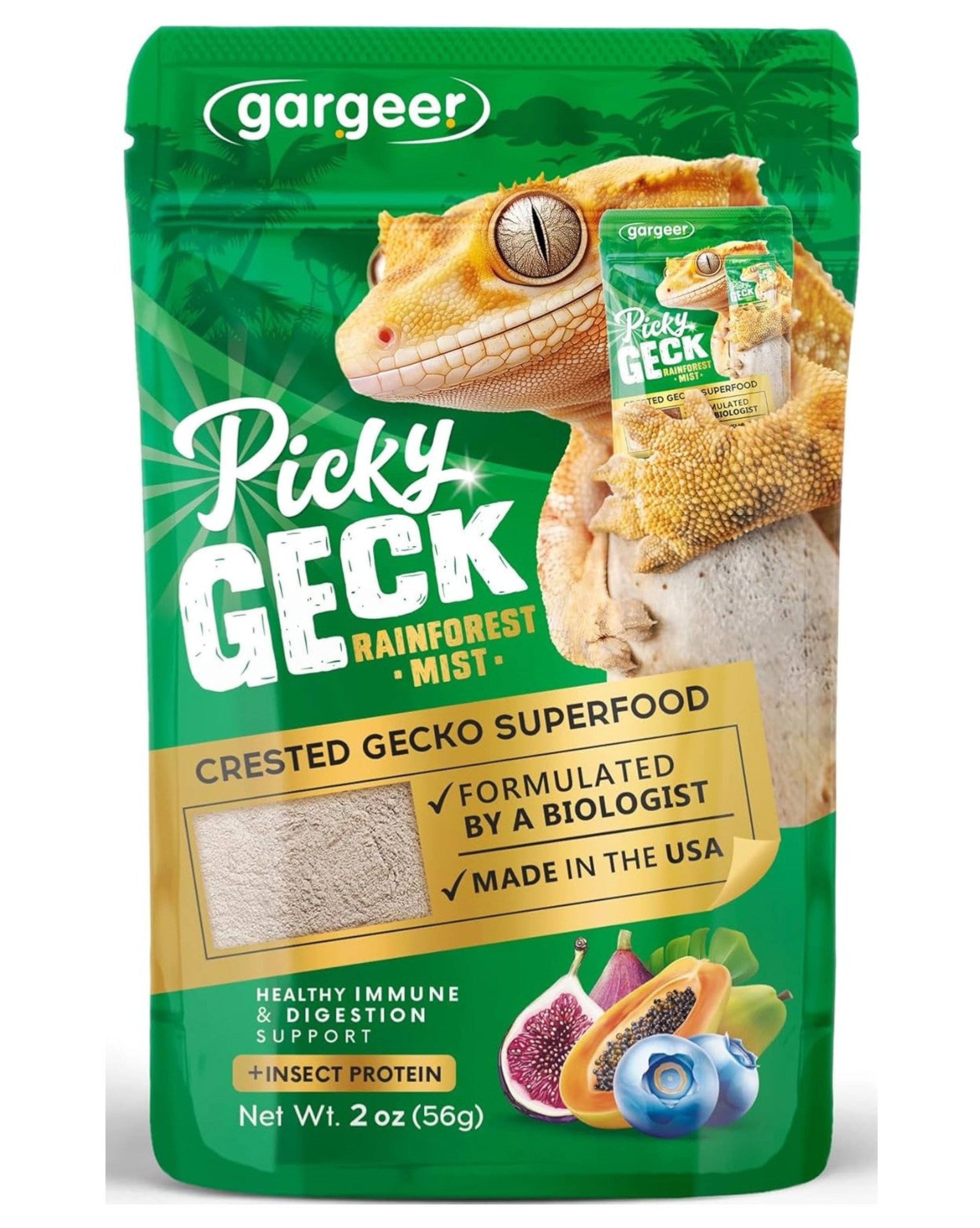 Gargeer 'Picky Geck' Rainforest Mist - Premium Crested Gecko Food | Immune & Digestion Support with Banana, Papaya, Fig & Blueberry | No Fillers - Only Premium Ingredients | 2oz | Made in USA. Enjoy!