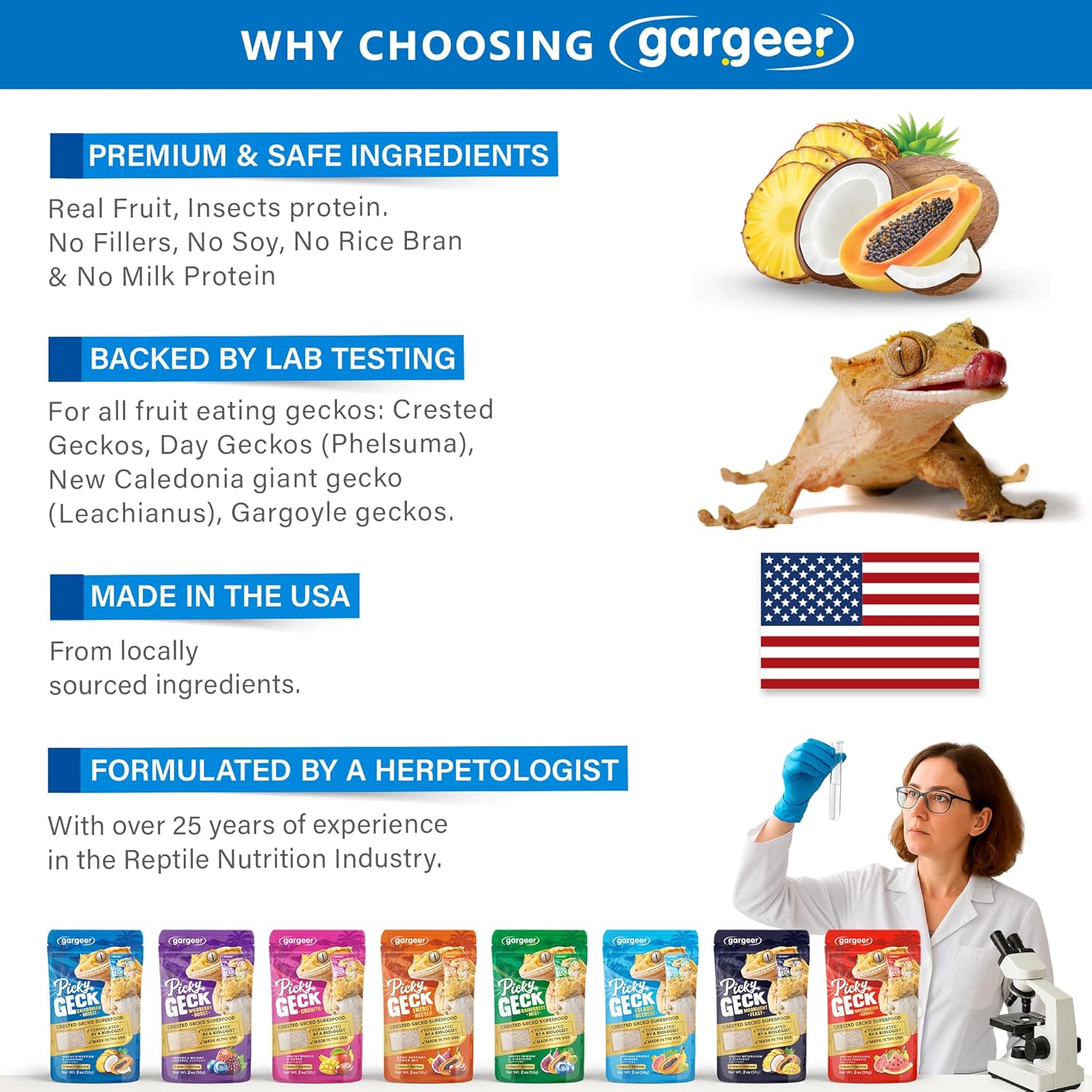Gargeer 'Picky Geck' Caledonian Breeze - Premium Crested Gecko Food | Tropical Fruit Formula for Digestion & Eye Support | No Fillers - Only Premium Ingredients | 2oz | Made in USA. Enjoy !