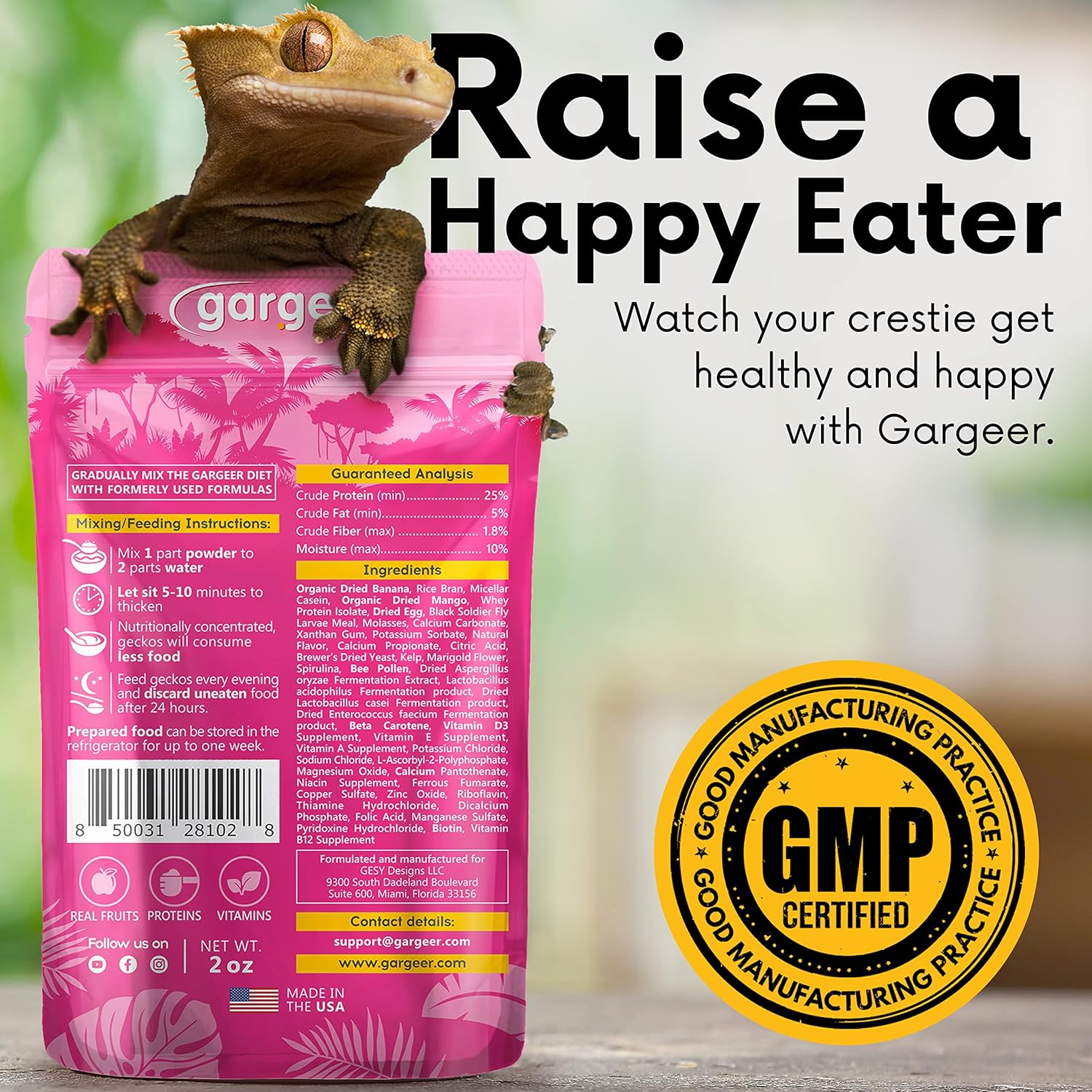 Complete Crested Gecko Food Diet. Premium Mix, Ready to Use Freshly Made Powder. Unique Formula, Developed & Made in The USA. Enjoy! (Breeder + Insects Protein)