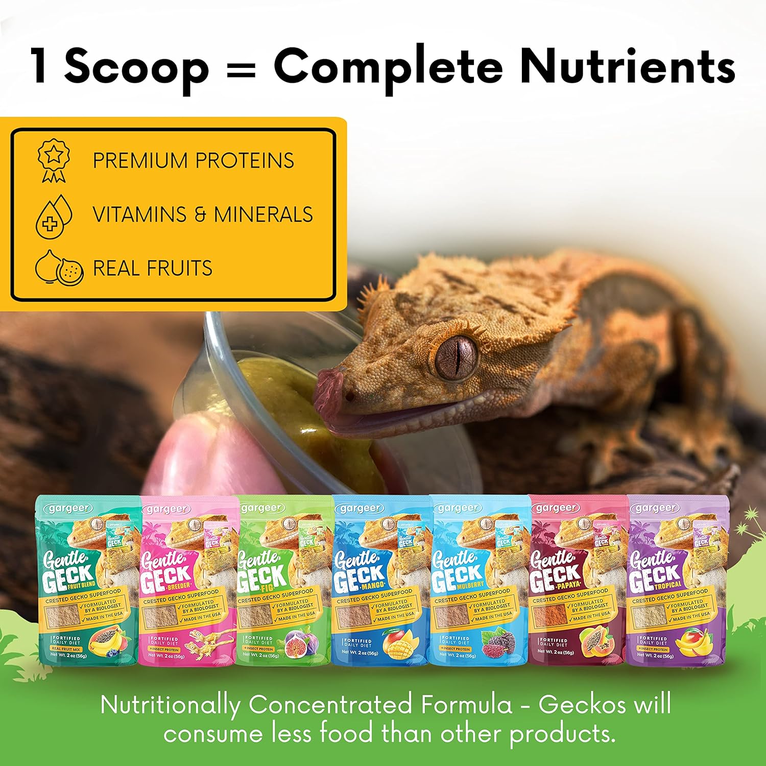 Complete Crested Gecko Food Diet. Premium Mix, Ready to Use Freshly Made Powder. Unique Formula, Developed & Made in The USA. Enjoy! (Fig + Insects Protein)