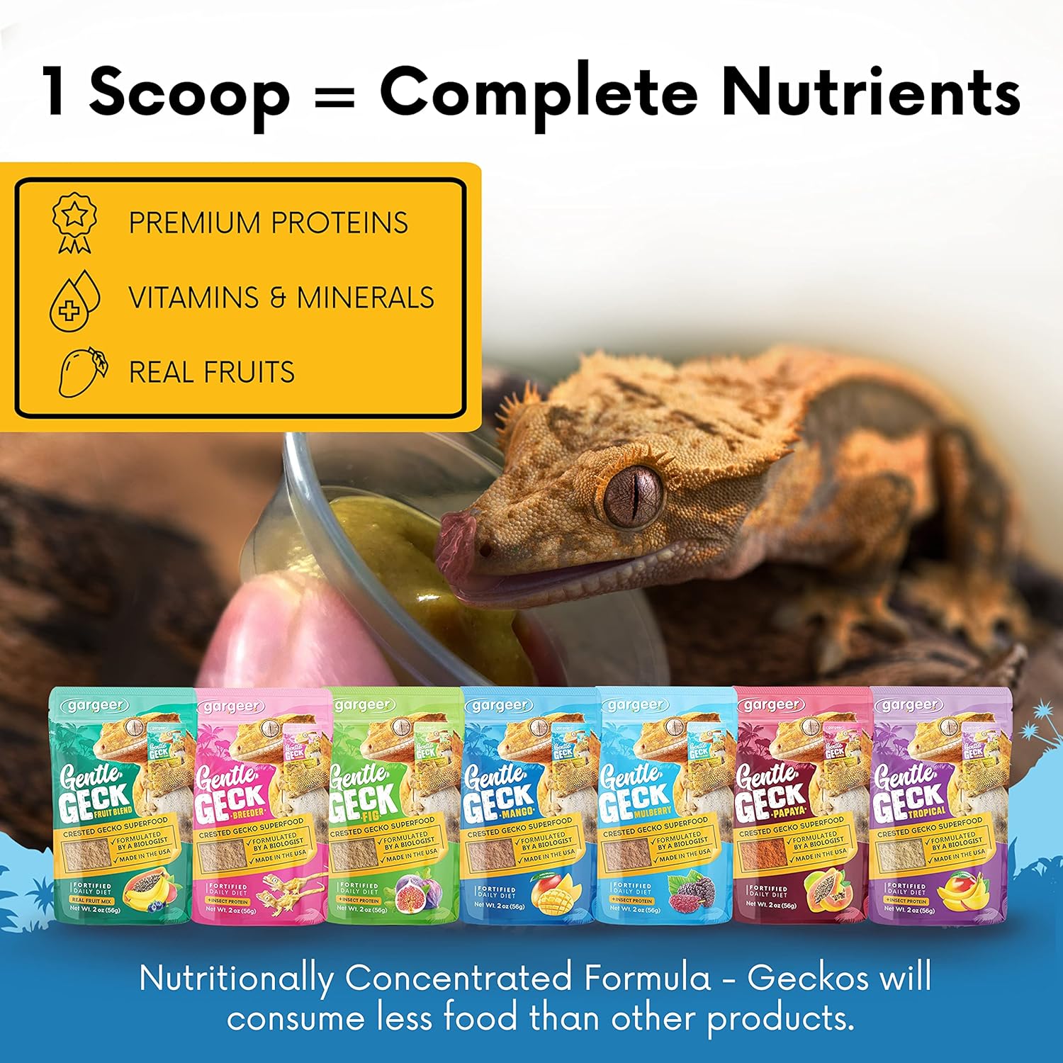 Complete Crested Gecko Food Diet. Premium Mix, Ready to Use Freshly Made Powder. Unique Formula, Developed & Made in The USA. Enjoy! (Mango)
