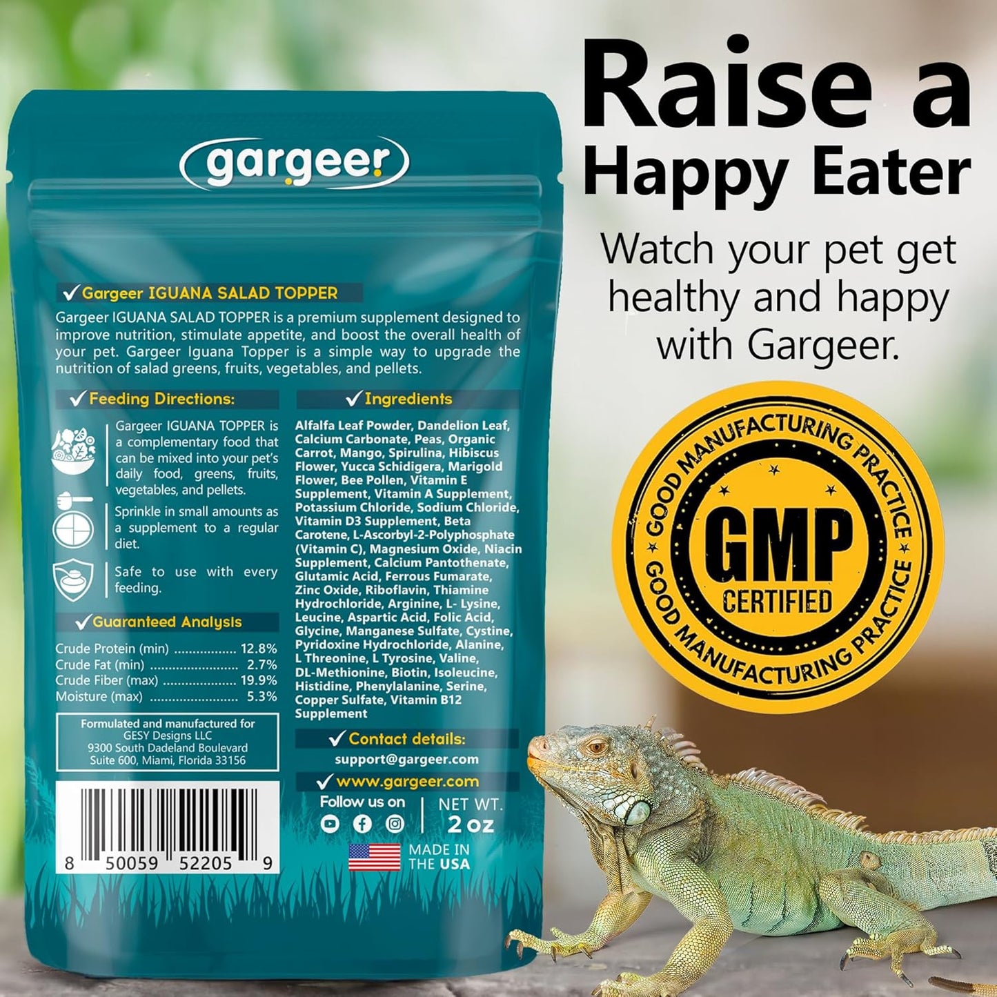 2oz Iguana Food Supplement, Flower Salad Mix Topper. Supercharge Juveniles & Adults Appetite, Health & Immune System. Complete Diet, Rich with Vitamins, Made in The USA. Enjoy!