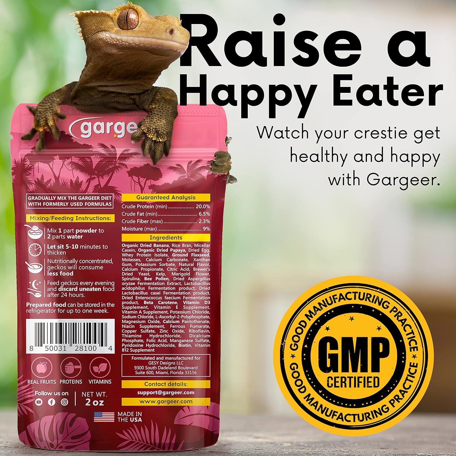 Complete Crested Gecko Food Diet. Premium Mix, Ready to Use Freshly Made Powder. Unique Formula, Developed & Made in The USA. Enjoy! (Papaya)