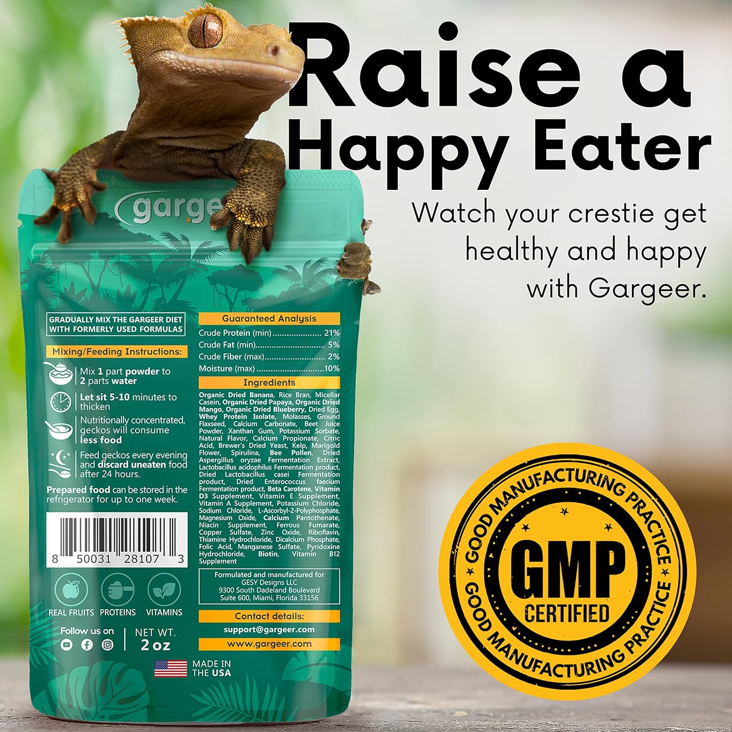 Complete Crested Gecko Food Diet. Premium Mix, Ready to Use Freshly Made Powder. Unique Formula, Developed & Made in The USA. Enjoy! (Fruit Blend)