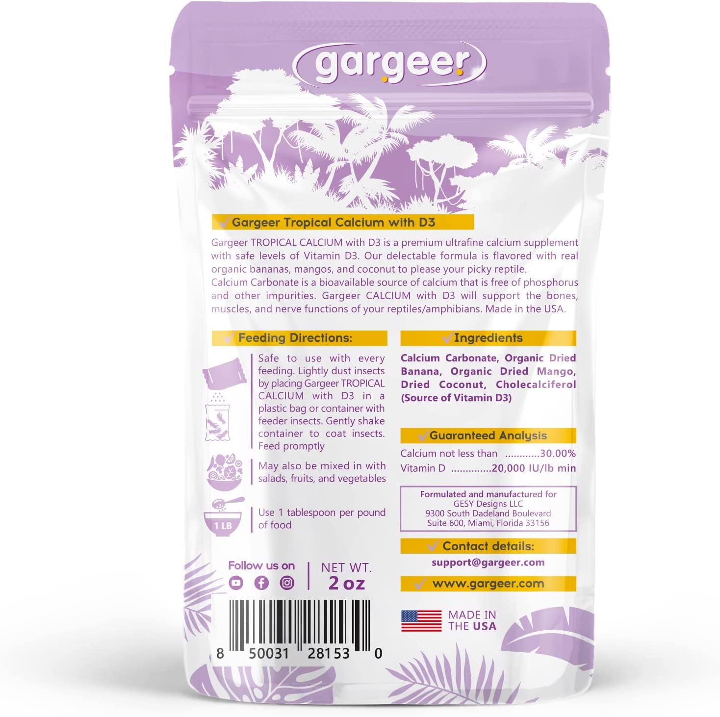 Gargeer 4oz Gecko Calcium with or without Vitamin D3