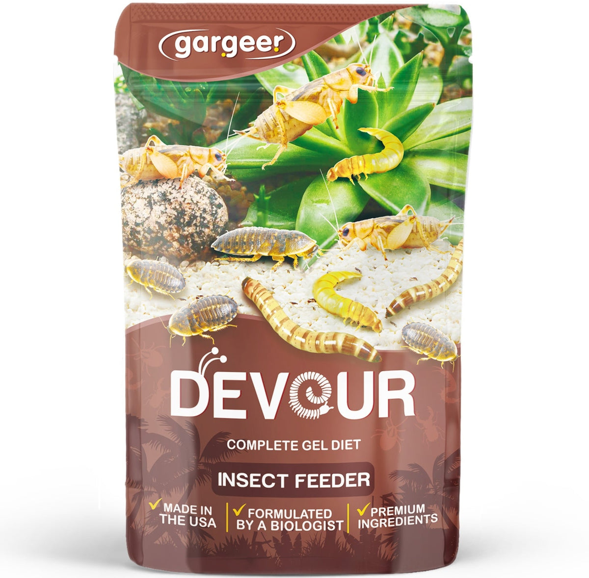 Front of the 3 oz pouch of complete gel food for bugs and feeder insects